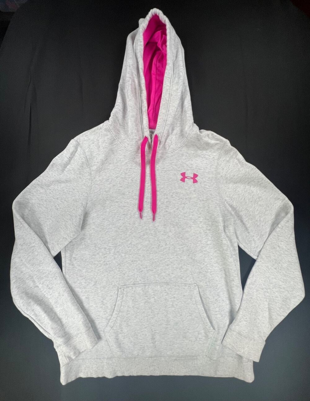 Under Armour All Season Gear Hoodie Sweatshirt in Light Grey x Hot Pink (Size L)